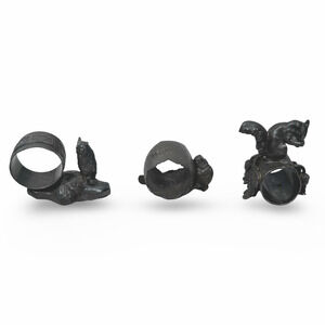 Antique Victorian Animal Napkin Rings Squirrel Owl Bird Lot of 3 New Bedford